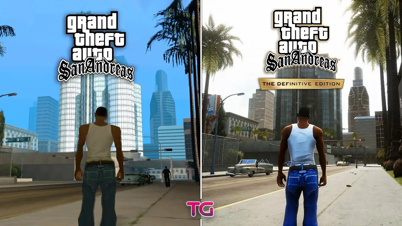 Gta san andreas definitive. Ремастер ГТА Сан андреас. ГТА Сан андреас ремастер vs оригинал. ГТА Сан андреас оригинал оригинал. GTA San Andreas vs Definitive Edition.