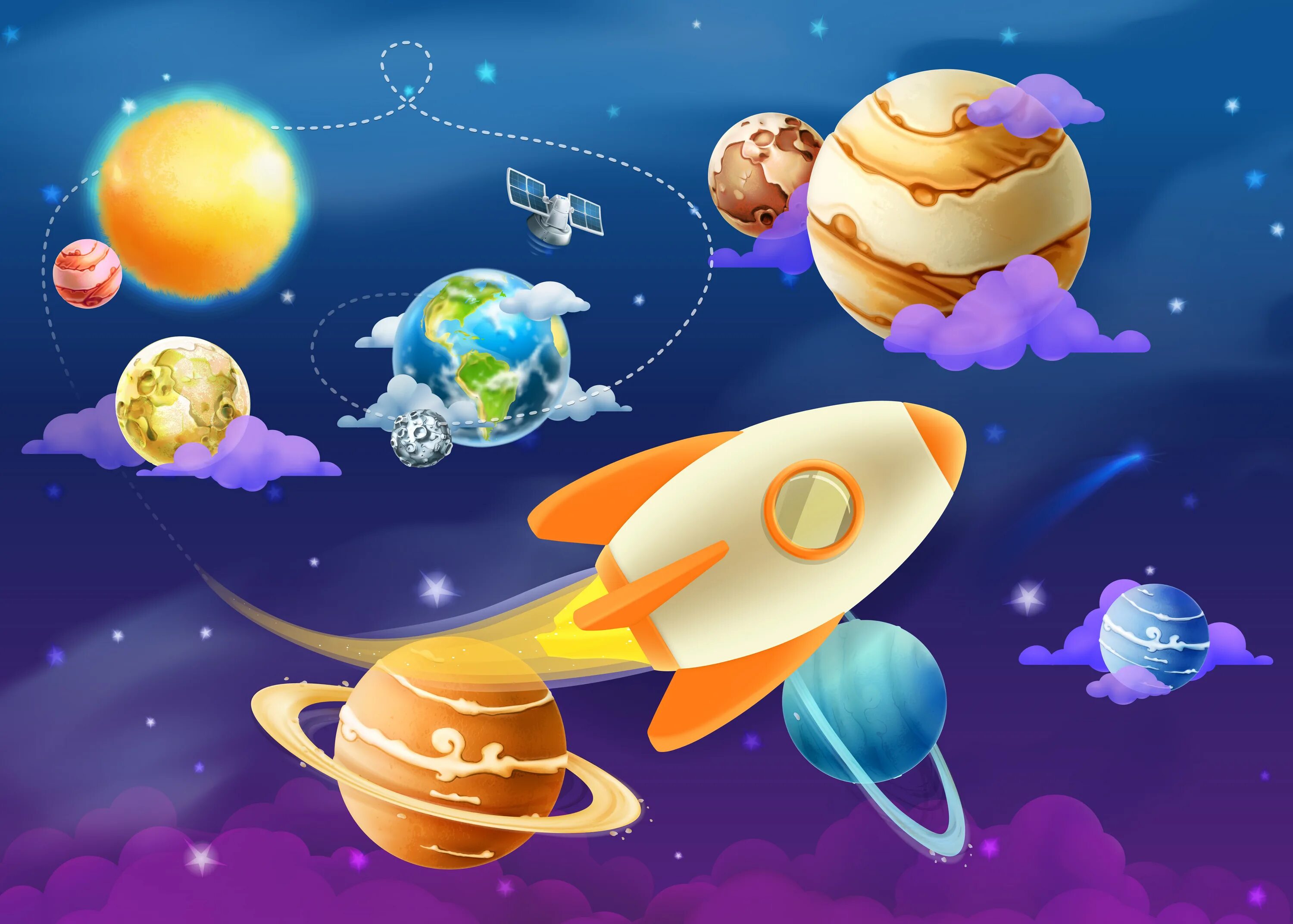 Детям о космосе. Космическое путешествие для детей. Космическая система планет. Космос для дошкольников. Картинка про космос для детского сада