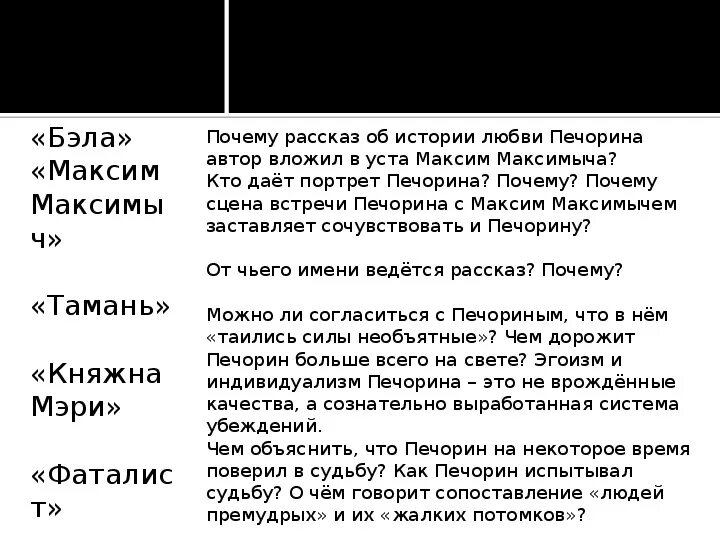 Исповедь Печорина. Что удивило печорина в героях тамань