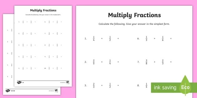 Should multiply. Multiplication of fractions. Multiply examples. Fractions; Lowest term Worksheets. Questions for fraction.