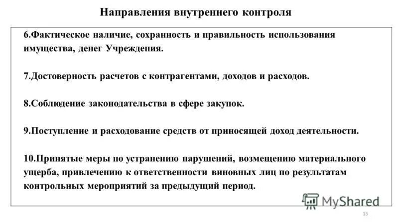 Фактическое использование имущества. Направления внутреннего контроля. Направления финансового контроля. Основные направления внутреннего финансового контроля.. Методы внутреннего финансового контроля.