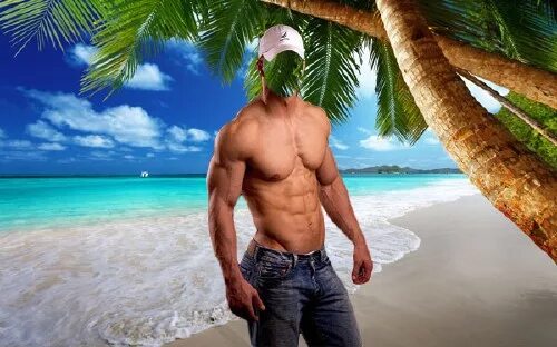 Мужчина под пальмой. Фотошаблон для мужчины. Шаблоны для фотошопа мужские. Мускулистый мужчина. Фотошоп качка