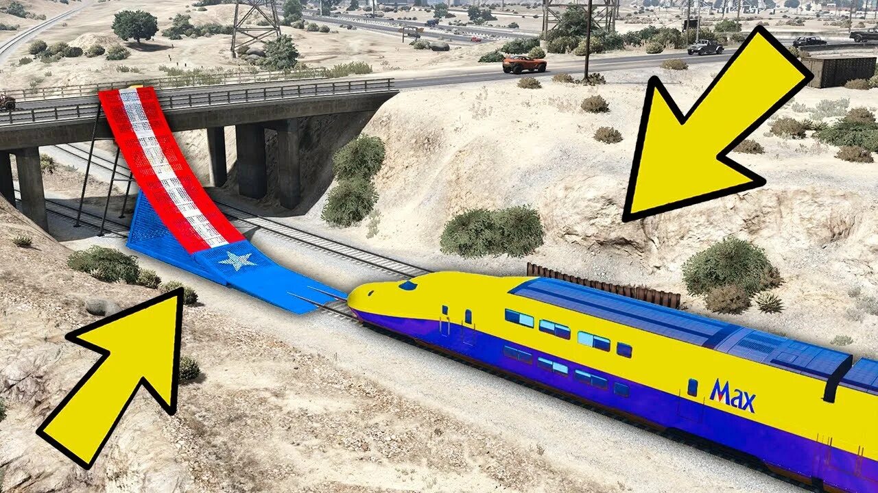 Сможет ли поезд. Видео про ГТА 5 поезд на трамплине с машинами на трамплине. Как Остановить поезд в ГТА 5.