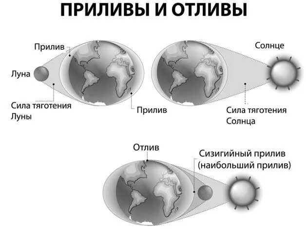 Как ощущаются приливы. Земля Луна отлив прилив схема. Приливы и отливы влияние Луны схема. Воздействие Луны на землю приливы и отливы. Схема влияние Луны на землю.