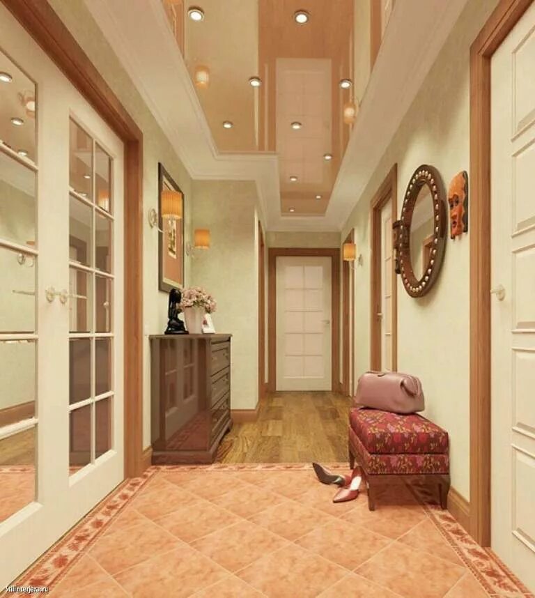 Натяжной потолок в коридоре. Потолок прихожие фото. Дизайнерский проект прихожей. Интерьер коридора. Потолок прихожие фото.