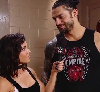 Charly Caruso interviewing Roman Reigns backstage of Monday Night Raw Total...