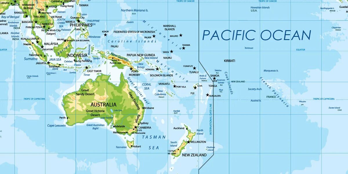 На карте океанов новую зеландию. Карта Австралии и новой Зеландии. Карта Австралии и Индонезии. Острова Австралии на карте.