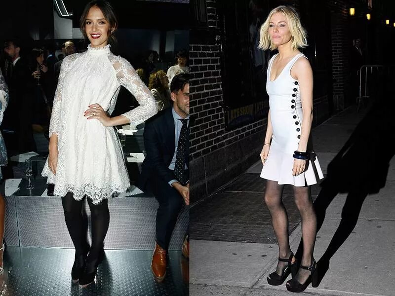 белое платье с колготками. черные колготки и белые кроссовки. белое платье белые колготки черные туфли. белое платье с черными туфлями. модные луки с черными колготками.