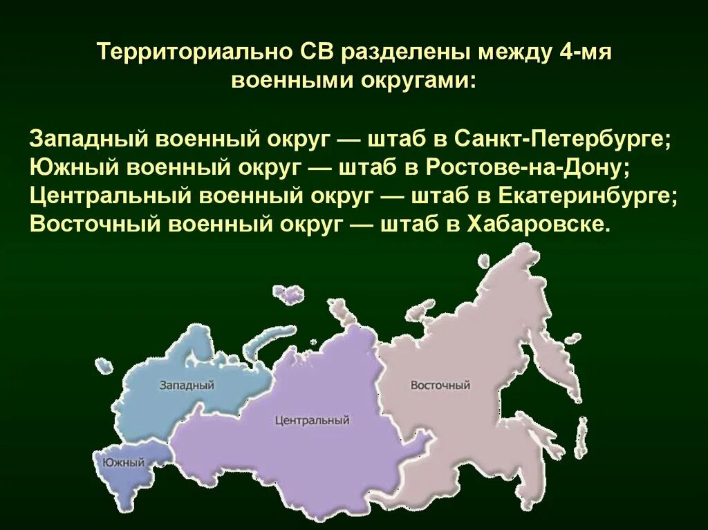 Территориально вс РФ разделены на военные округа. Восточный военный округ территориально. Западный военный округ и Восточный военный округ. Структура Вооруженных сил РФ военные округа.