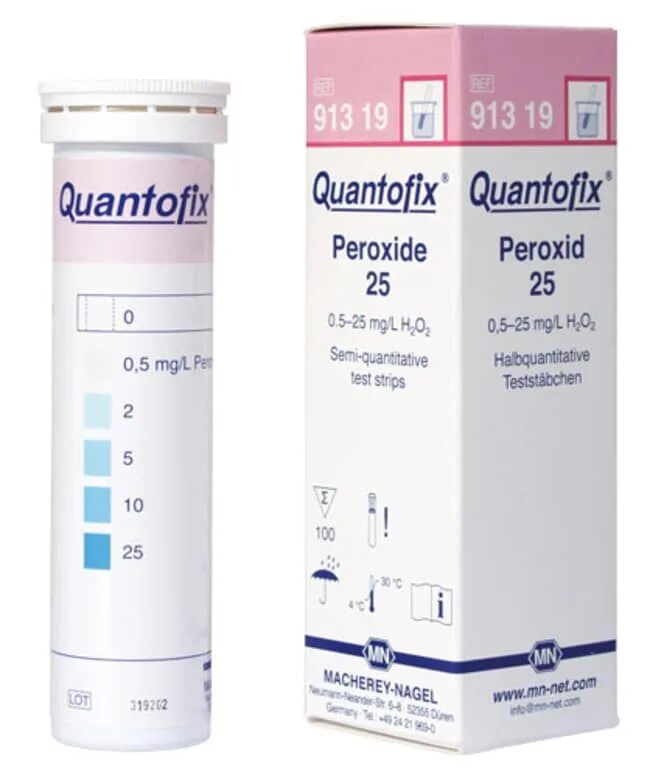 Macherey-Nagel 91319 тест-полоски QUANTOFIX® пероксид 25 (100шт/уп). Тест полоски Peroxide Test 0.5-25 мг аналоги. Peroxide 100. Квантофикс сульфатные полоски.