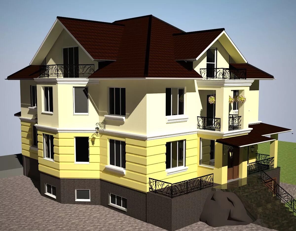 3 фасада. Dom fasad 3d max. моделирование фасада дома. визуализация фасада дома. 3d визуализация фасада дома.