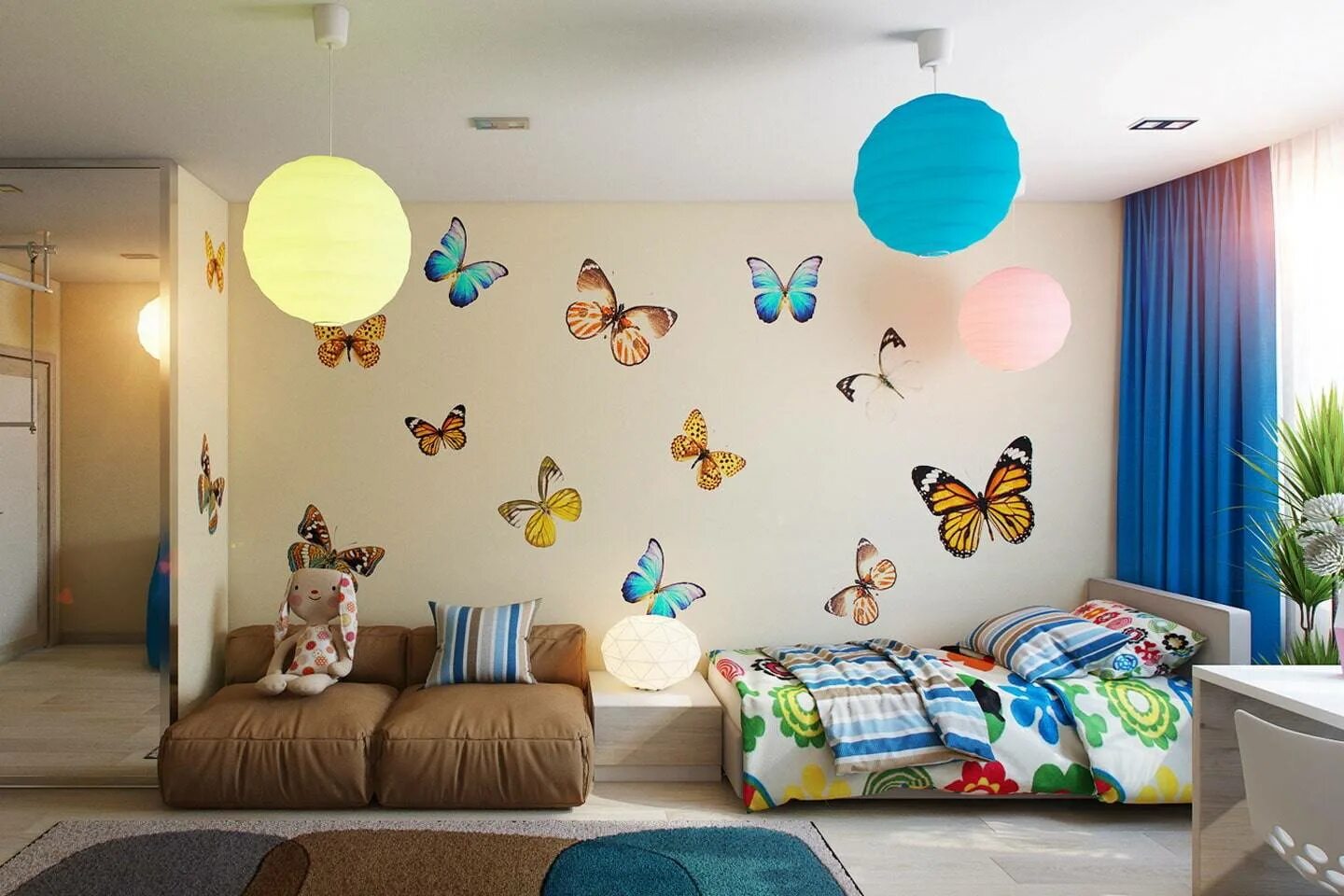 Оформление комнаты детям. Декор детской комнаты. Украшения для детской комнаты. Интерьер детской комнаты с бабочками. Декор стен в детской комнате.