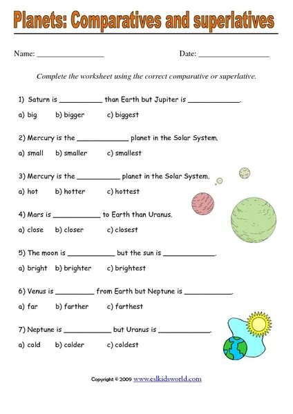 Comparatives and Superlatives Worksheets. Задания на Comparative and Superlative adjectives. Задания по английскому языку на тему планеты. Comparatives and Superlatives задания.