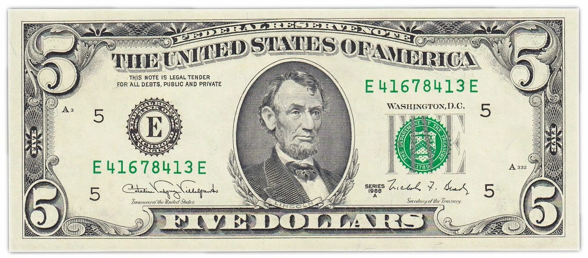 Доллар цена 25. Пять долларов США банкноты США. 5 Долларовая купюра. 5 Долларов США. Купюра 5 долларов США.