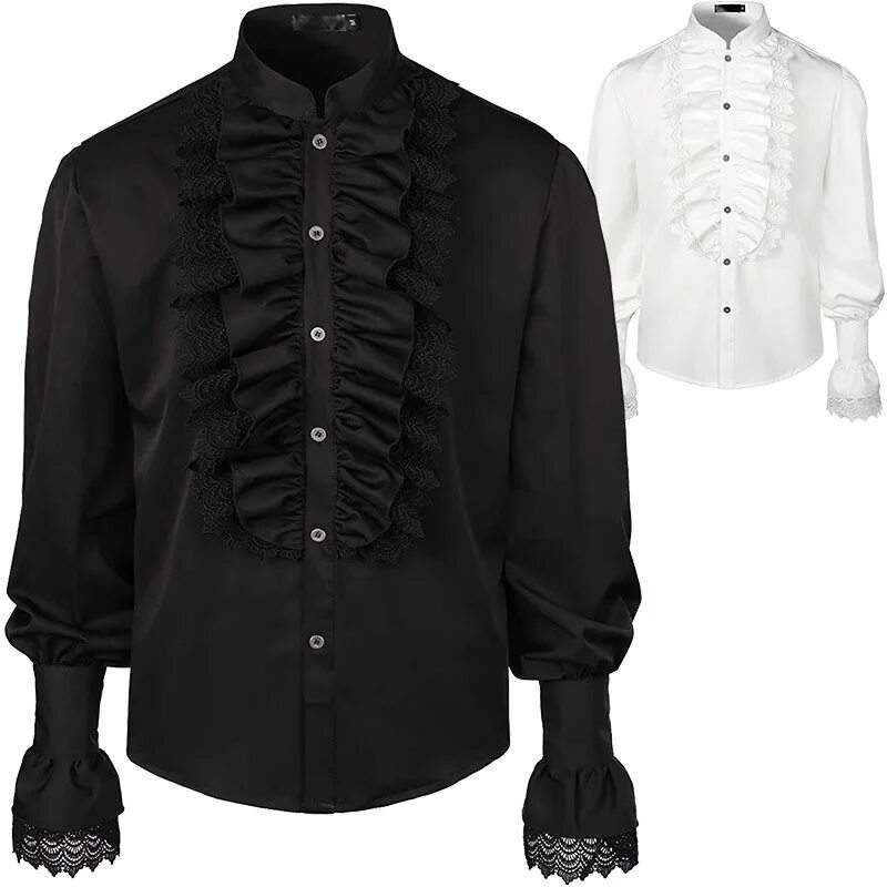 Mens Renaissance Long Sleeve Shirt Medieval Pirate Steampunk Colonial Shirt Tops