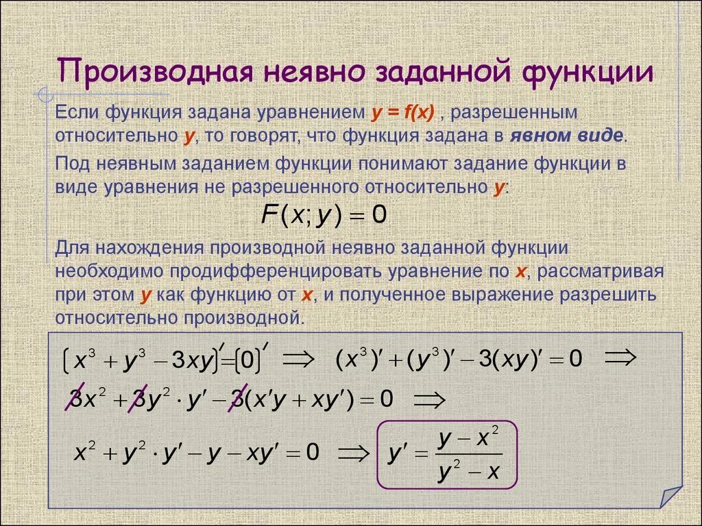 Нахождение заданных функций. Производная неявно заданной функции. Неявно заданная функция производная. Производная от функций заданных неявно. Производная от функции заданной неявно.