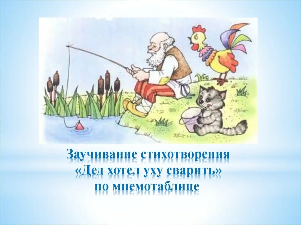 Дед хотел уху сварить. Дед хотел уху сварить мнемотаблица. Заучивание русской народной песенки «дед хотел уху сварить». Потешки дед хотел уху.