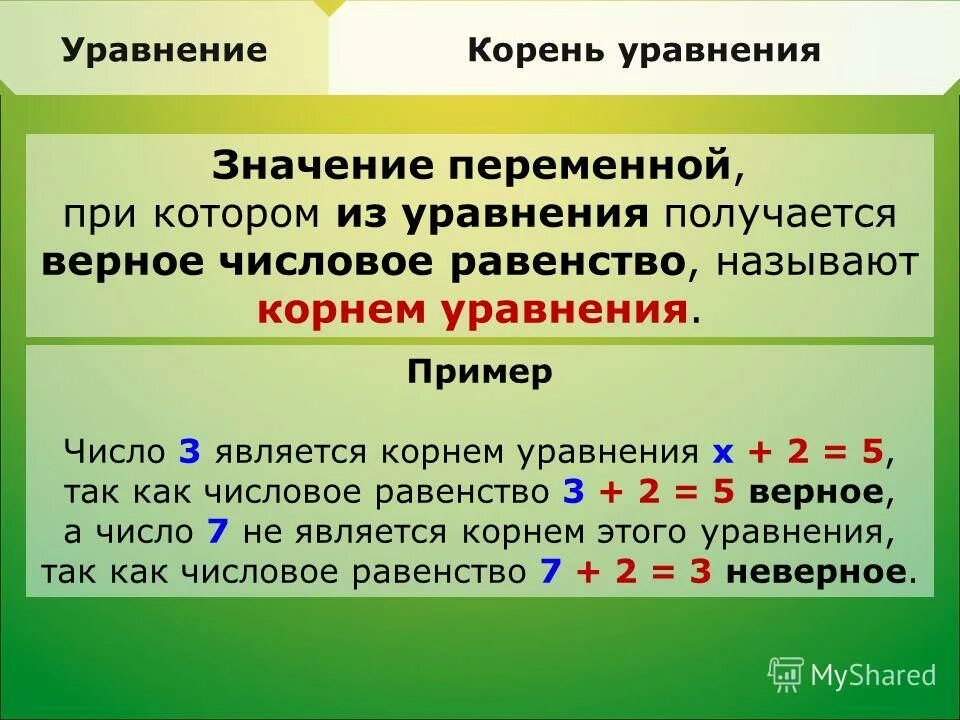 Равенство содержащее переменную значение которой надо найти