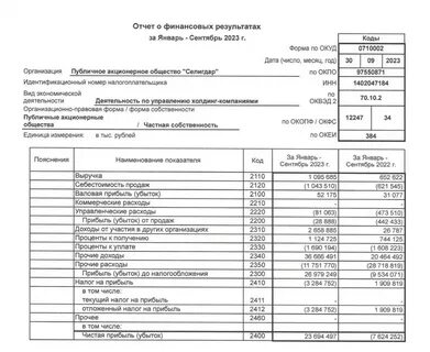 Убыток по прибыли за 9 месяцев