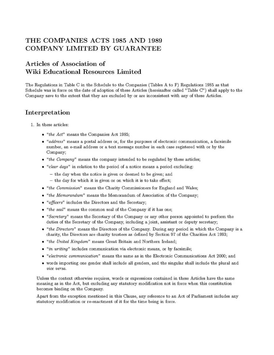 Companies Act 1985. Memorandum of Association example. Memorandum of Association (MOA). Memorandum and articles of Association. Articles uk