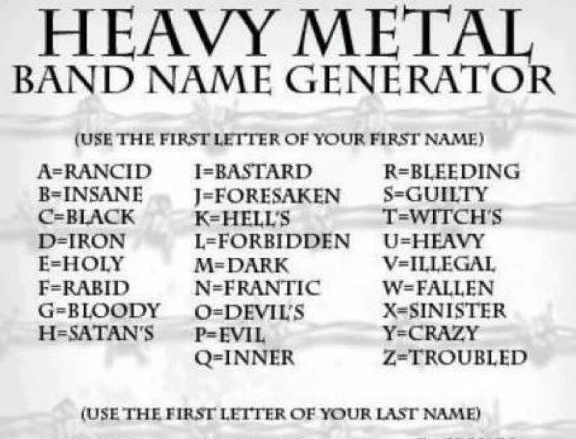 Band names. Metal Band name Generator. Генератор названий метал групп. Генератор названий для банды. Black Metal name Generator.