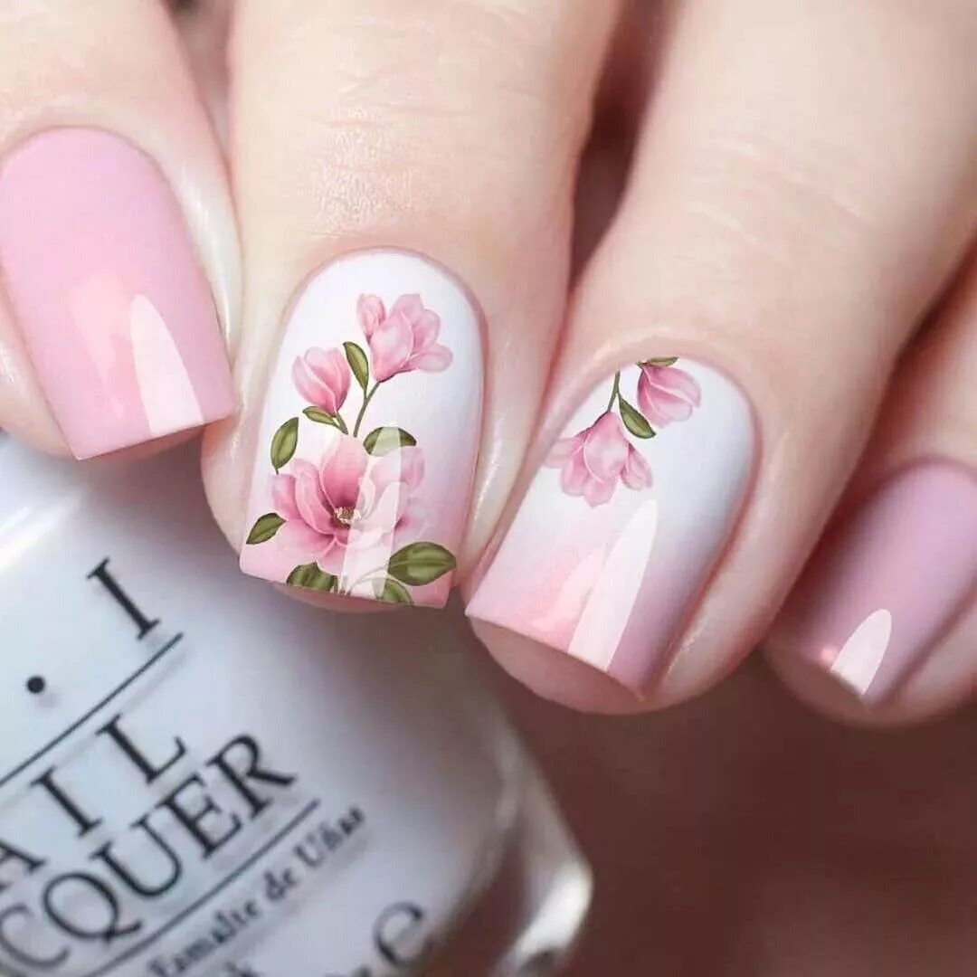 Маникюр цветы. Красивые ногти на весну. Маникюр с цветочками.