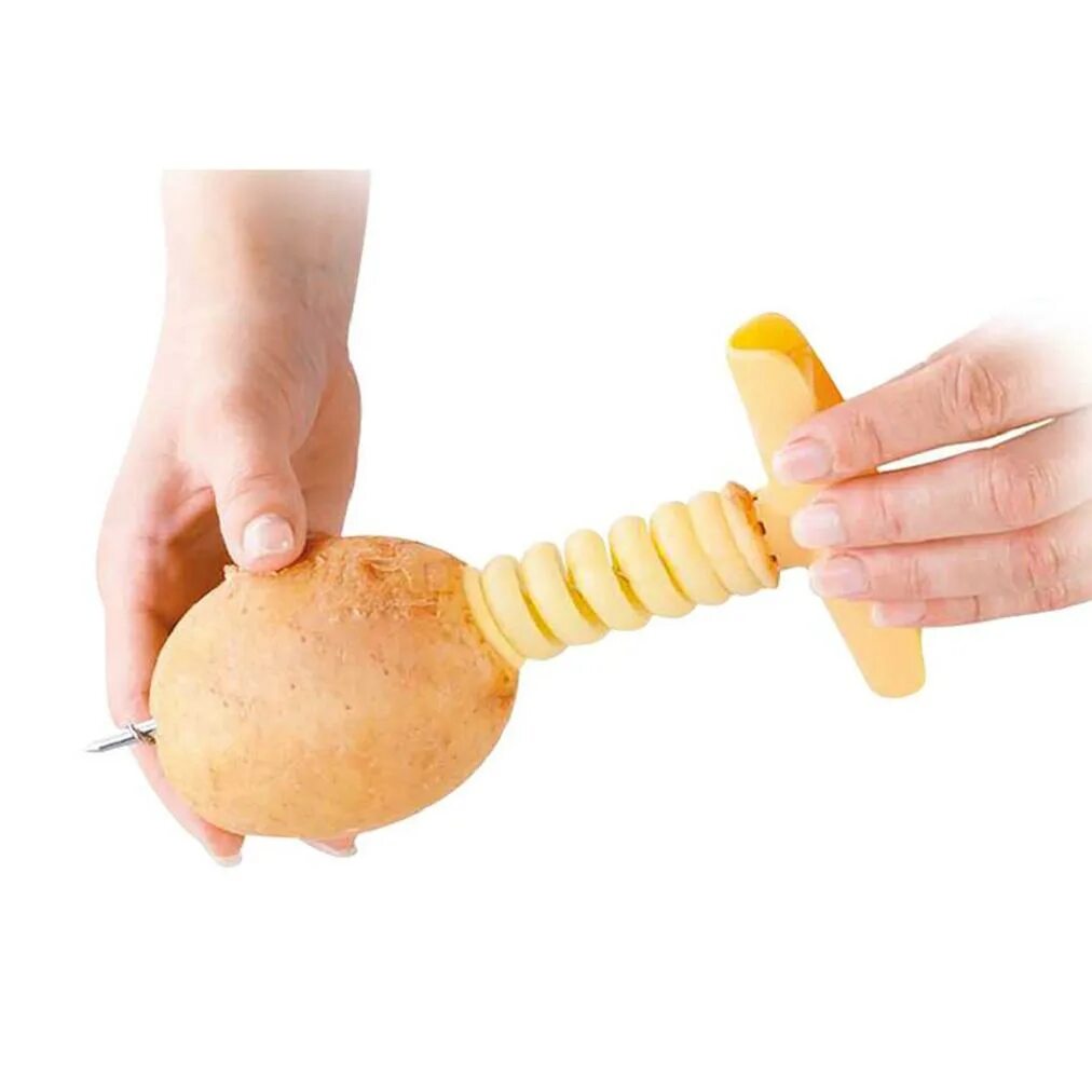 Нож для картофеля купить. Нож для картошки Tescoma. Спиральный слайсер для картофеля. Спиральный нож для картофеля Плейсер. Нож для нарезки картофеля спиралью.