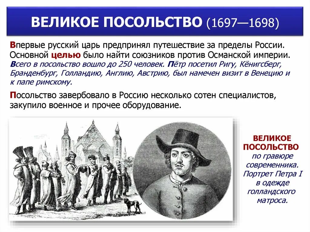 Великое посольство Петра 1697. Великое посольство 1697 – 1698 г.г. в) ____________. Великое посольство Петра 1 1697-1698. Великое посольство Петра 1 гравюра. Начало посольства петра 1