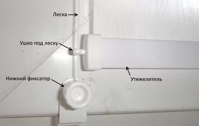 Направляющая зачем нужна. Крепление жалюзи кронштейн снизу. Рулонные шторы крепление снизу. Рулонные шторы направляющие леска. Фиксаторы для рулонных штор на пластиковые окна.