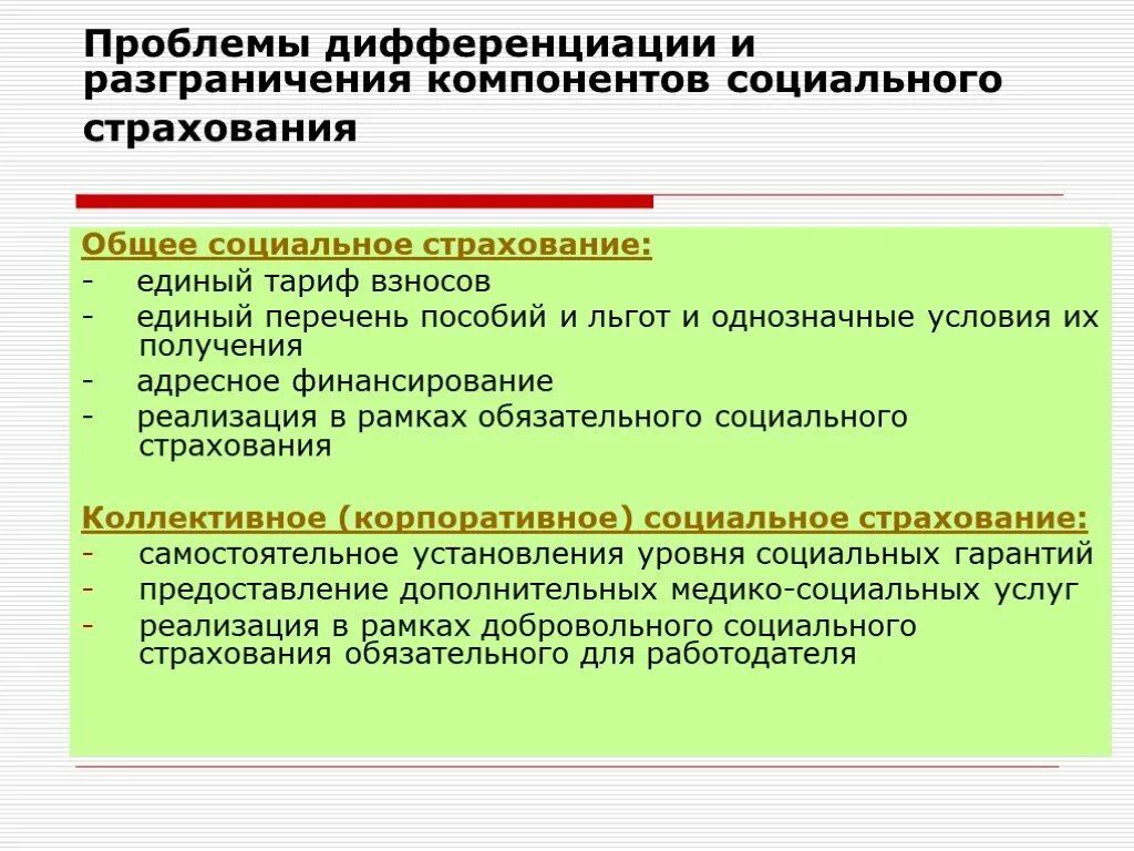 Общее социальное страхование. Проблемы социального страхования. Проблемы соц страхования. Проблемы обязательного социального страхования. Проблемы дифференциации.