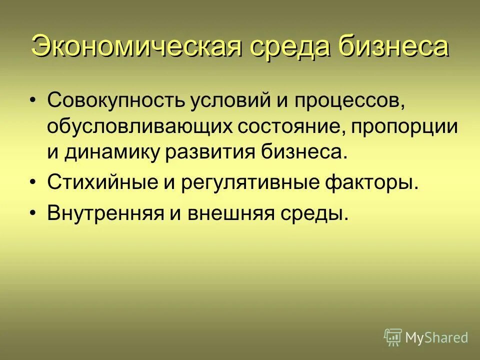 Внешняя экономическая среда бизнеса. Социально-экономическая среда. Стихийные и регулятивные факторы внутренней и внешней среды бизнеса.