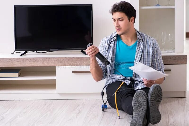 Break fix. Fix a broken tv screen. the man whose tv is broken.