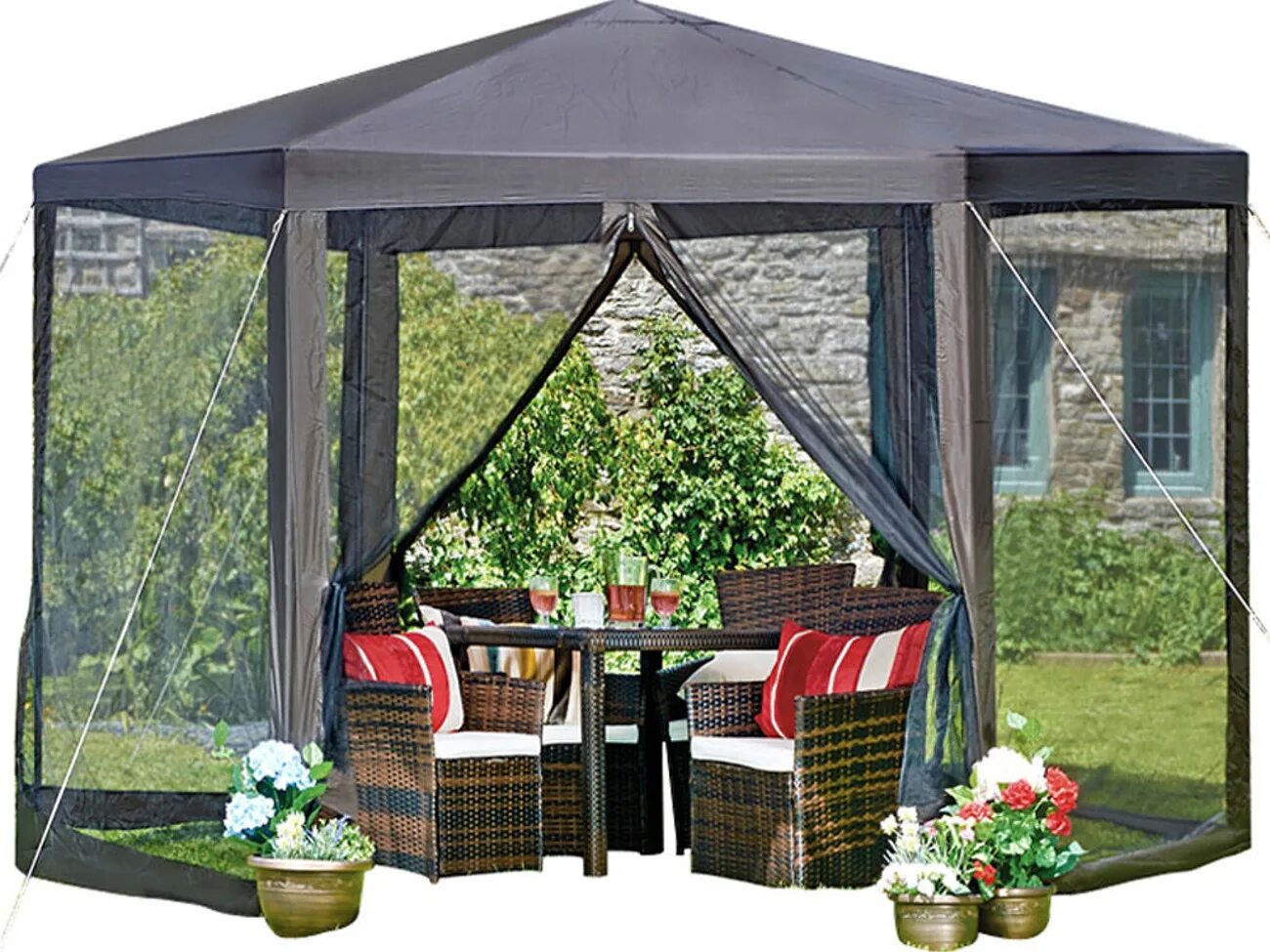 Paragon Seville Gazebo Rust Top Curtains & Mosquito Netting GZ734RK Outdoor livi