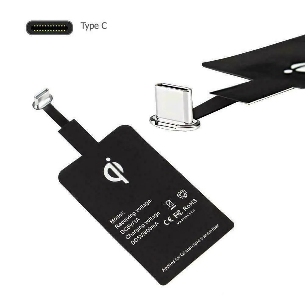 Приёмник беспроводной зарядки Type c. Qi адаптер Type c. Адаптер Qi для беспроводной зарядки Type-c. Приемник Qi ресивер для беспроводной зарядки для смартфона Type-c.