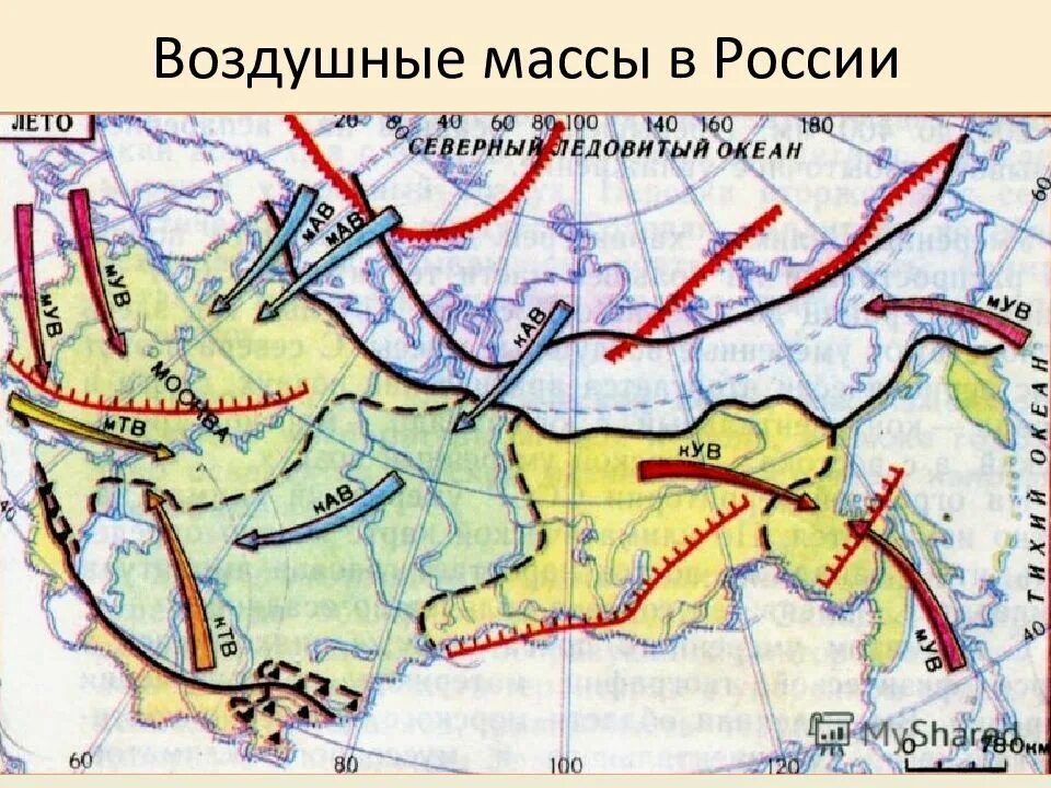 Какая воздушная масса на территории россии. Карта воздушных масс России. Циркуляция воздушных масс в России. Движение воздушных масс летом и зимой. Воздушные массы на территории России.