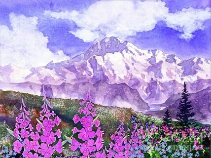 Нарисовать горы и цветы