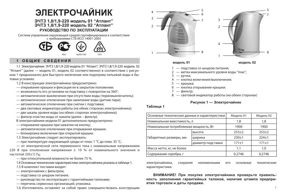 Электрический чайник Clatronic 3624. Чайник Elenberg KL-1302. ATLANT чайник ЭЧТЗ 1.8/1.9-220-01.