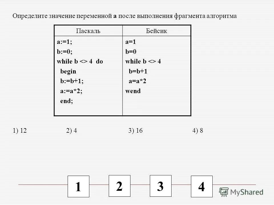 Значение переменной а после выполнения операторов. Значение переменной а после выполнения операторов