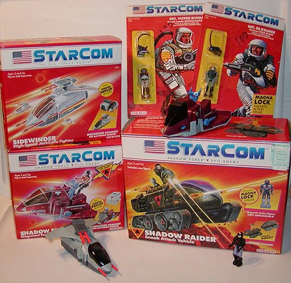 Starcom. Реторо-стиль в упаковке Грушки. Vintage Toys Set. Old Toys in Packaging.