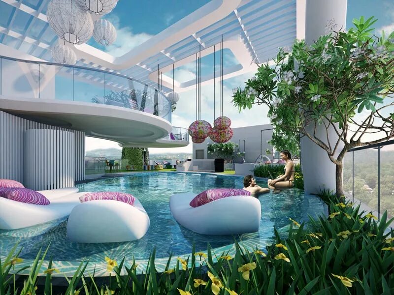 Дома будущего. Комната мечты с бассейном. Будущее дома. Дом будущего внутри.