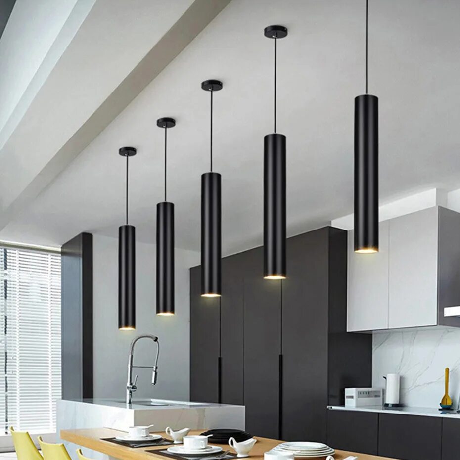 Подвесной светильник в интерьере фото. Modern long pendant light 6х30cm. светильник led pendant light. подвесной светильник для кухни. светильники над барной стойкой.
