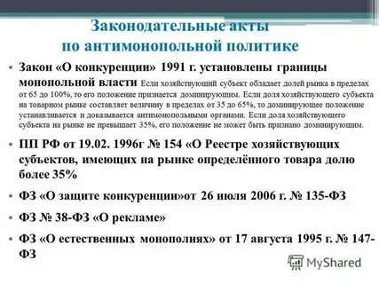Антимонопольное законодательство стран