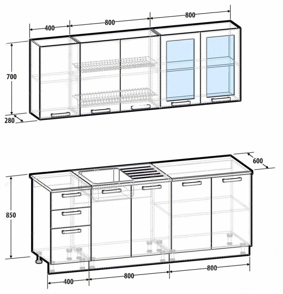Размеры кухонных шкафов стандартные верхние