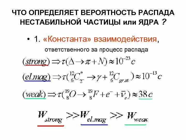 Скорость распада частиц. Константы взаимодействия. Вероятность распада. Вероятность распада частицы. Вероятность распада ядра.