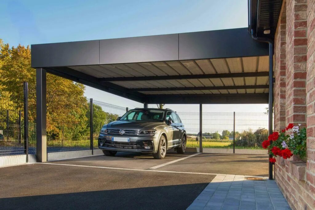 Навесы для автомобилей. Современные навесы. Навес с плоской крышей. Современный навес для машины. Навес плоский.