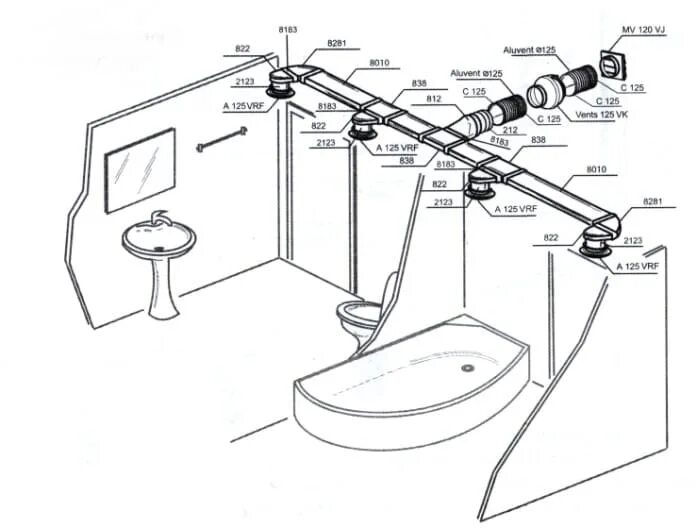 Схема принудительной вытяжной вентиляции. Схема вытяжной вентиляции в туалете. Схема вентиляции ванны и туалета принудительной. Схема вентиляции в санузле. Вентиляция ванной комнаты в частном доме