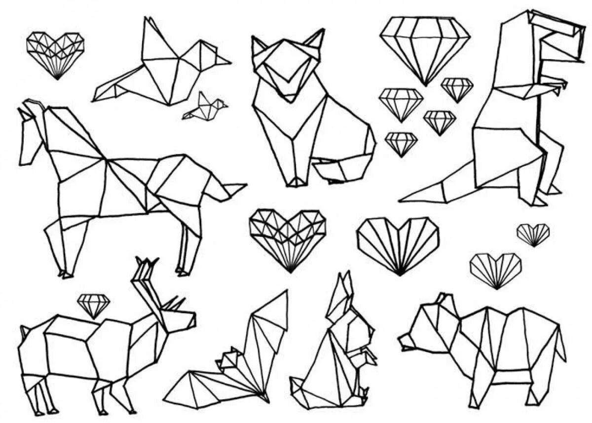 Оригами рисунок. Геометрические рисунки. Животные в геометрическом стиле. Животные геометрическими фигурами. Треугольник для рисования.