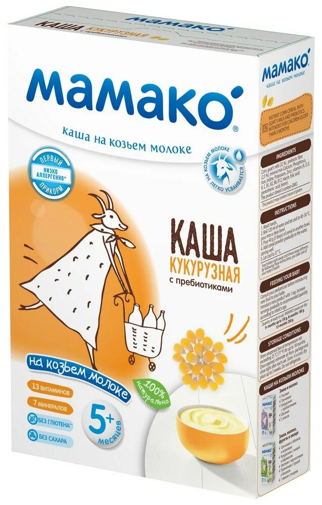 Мамако каша на козьем молоке. Каша мамако. Каша мамако пшеничная с грушей и бананом на козьем молоке 200 гр. Прикорм детский на козьем молоке. Кукурузная каша мамако.