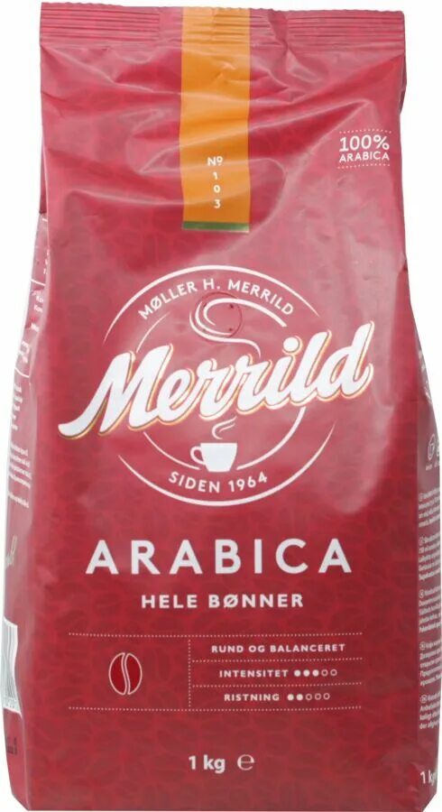 Кофе arabica зернах отзывы. Кофе зерно Merrild Arabica 1 кг.. Кофе зерновой Меррилд. Кофе Lavazza Merrild Arabica. Кофе Меррилд в зернах.