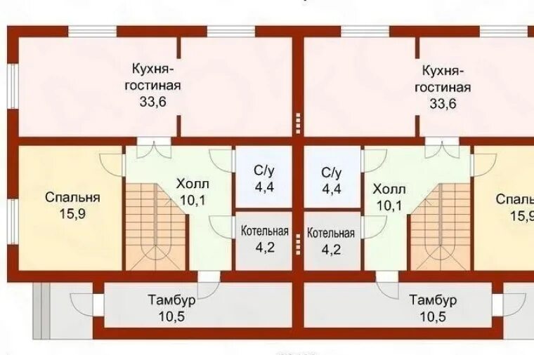 Проект одноэтажного дома на 2 семьи. Планировка дома на две семьи. Проекты двухквартирных домов эконом класса. Проект одноэтажного дома на две семьи.